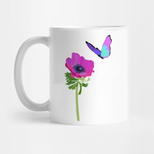 Purple blue butterfly and anemone Mug